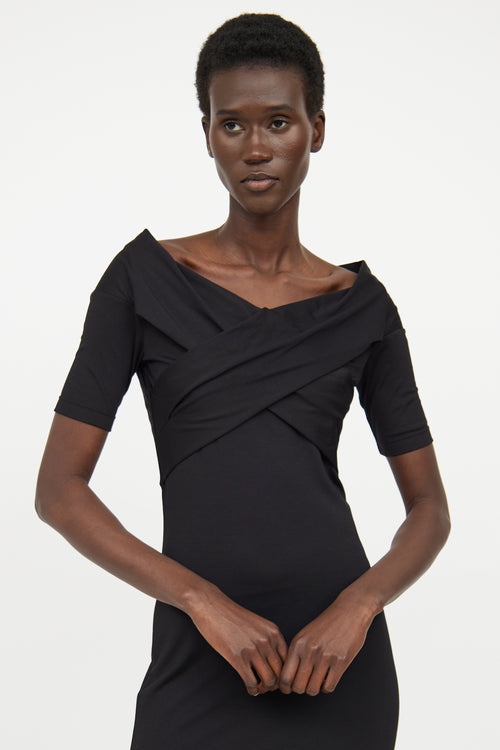 T by Alexander Wang Black Draped Short Sleeve Dress