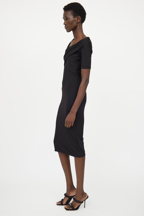 T by Alexander Wang Black Draped Short Sleeve Dress