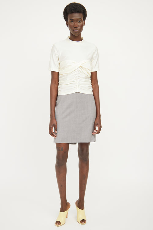 Alexander Wang Cream Ruched Mockneck Short Sleeve Top