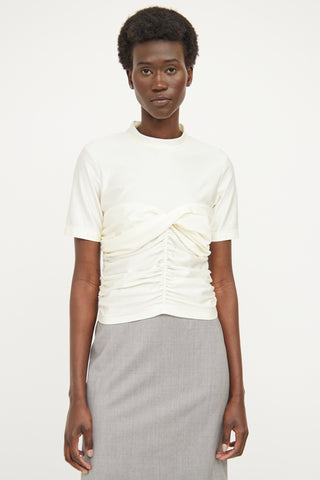 Alexander Wang Cream Ruched Mockneck Short Sleeve Top