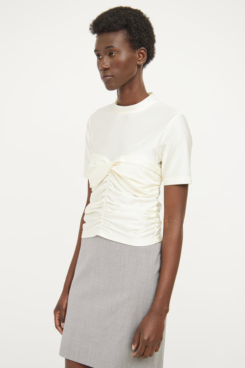 Alexander Wang Cream Ruched Mockneck Short Sleeve Top