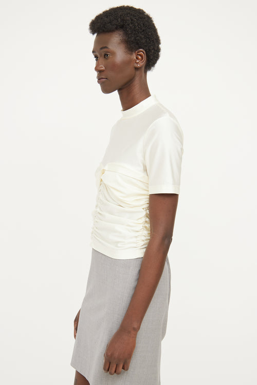 Alexander Wang Cream Ruched Mockneck Short Sleeve Top