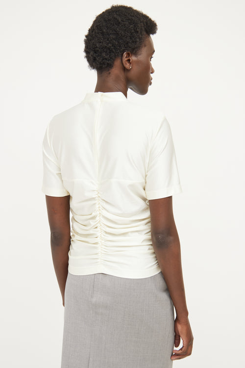 Alexander Wang Cream Ruched Mockneck Short Sleeve Top