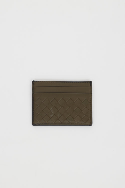 Bottega Veneta Green Leather Intrecciato Cardholder