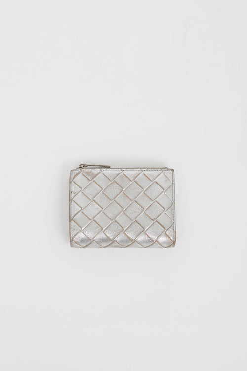 Bottega Veneta Silver Leather Intrecciato Bi-Fold Wallet