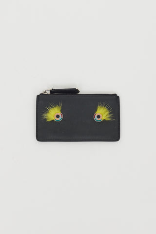 Fendi Black Leather 
Fur Monster Zip Cardholder