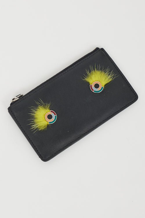 Fendi Black Leather 
Fur Monster Zip Cardholder