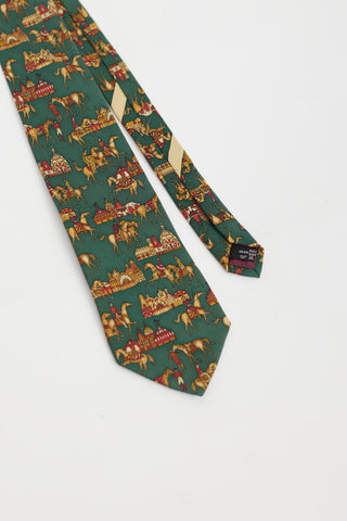 Ferragamo Green 
Brown Horse Pattern Tie