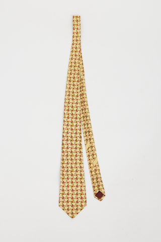 Ferragamo Yellow 
Pink Horse Pattern Tie