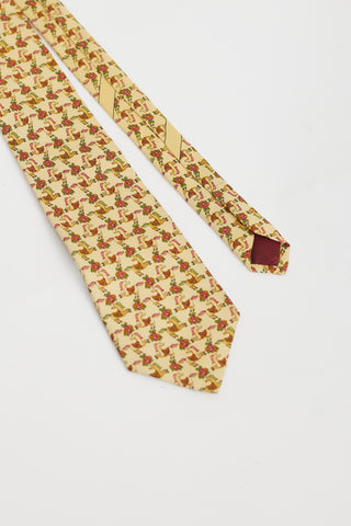 Ferragamo Yellow 
Pink Horse Pattern Tie