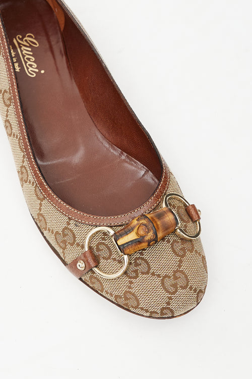 Gucci Beige GG Supreme Monogram Bamboo Flat