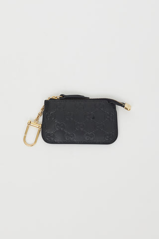 Gucci Black Leather Guccissima Key Coin Purse