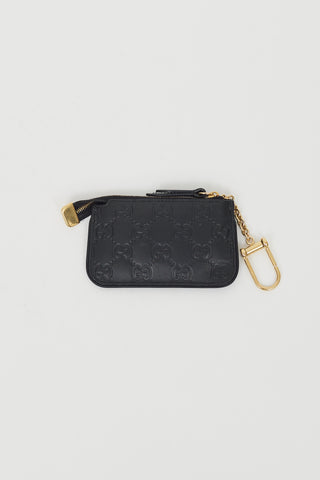 Gucci Black Leather Guccissima Key Coin Purse