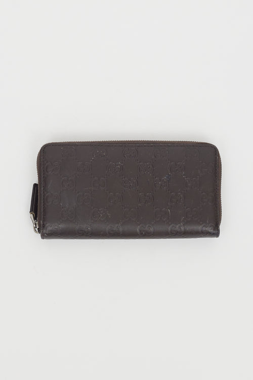 Gucci Brown Leather Guccissima Zip Wallet