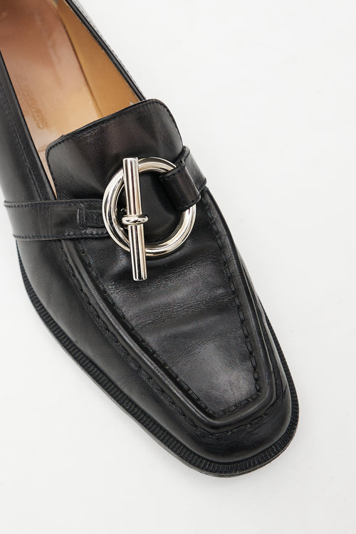 Hermès Black Leather 
Silver Toggle Loafer