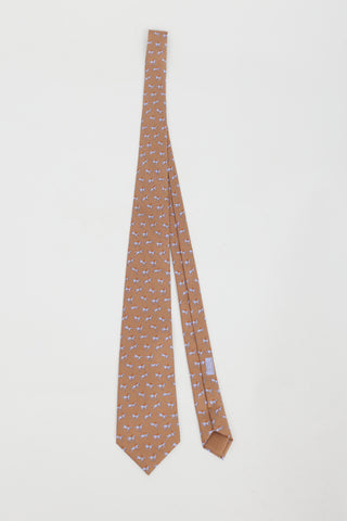 Hermès Brown 
Purple Horse Printed Tie