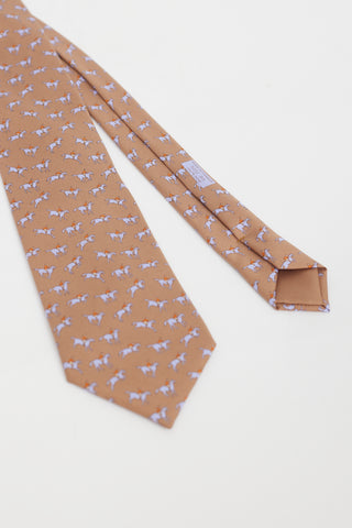 Hermès Brown 
Purple Horse Printed Tie