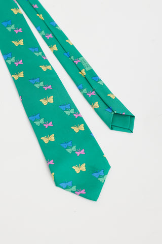 Hermès Multi Green Butterfly Print Tie