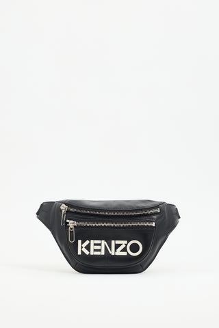 Kenzo Black Leather Logo Belt Bag