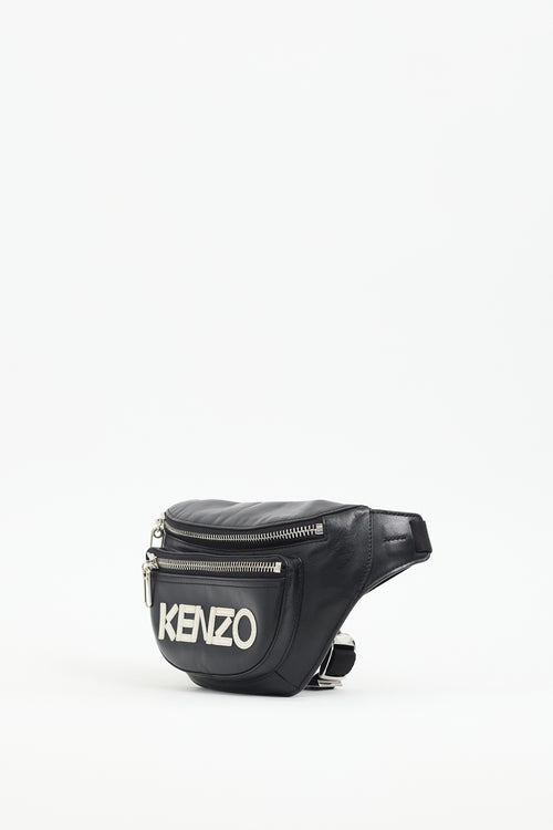 Kenzo Black Leather Logo Belt Bag