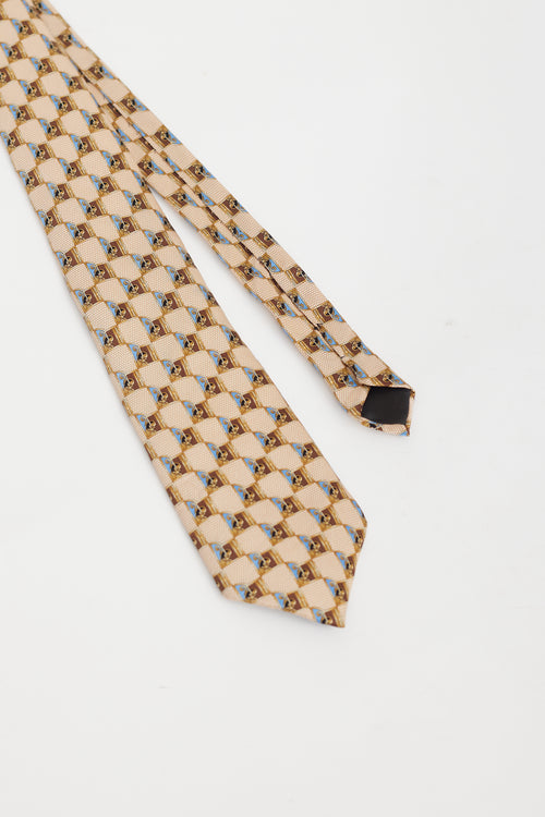 Lanvin Brown 
Blue Print Silk Tie