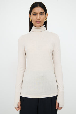 LemaireCream Wool Knit Turtleneck Top