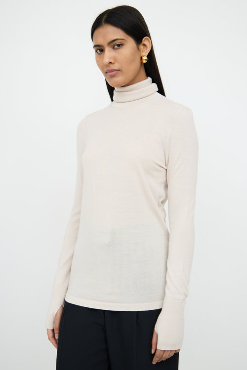 LemaireCream Wool Knit Turtleneck Top