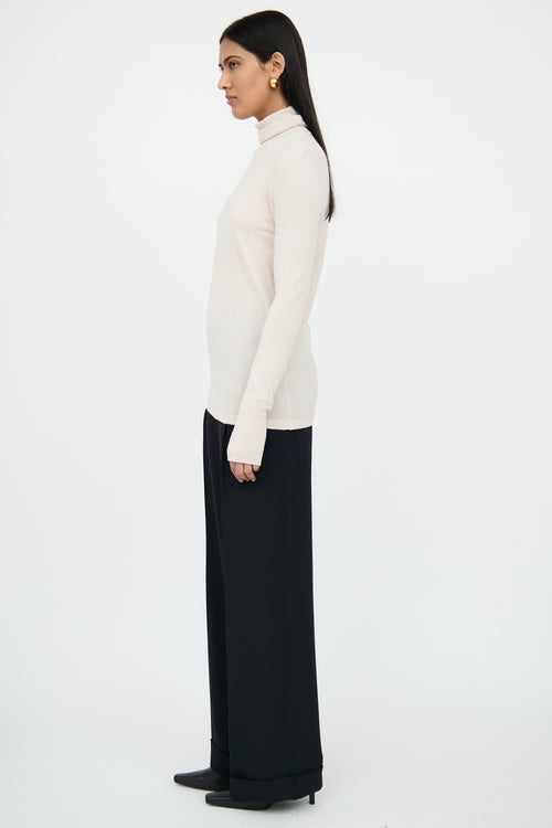 LemaireCream Wool Knit Turtleneck Top