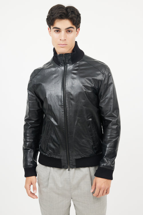 M0852 Black Leather Bomber Jacket