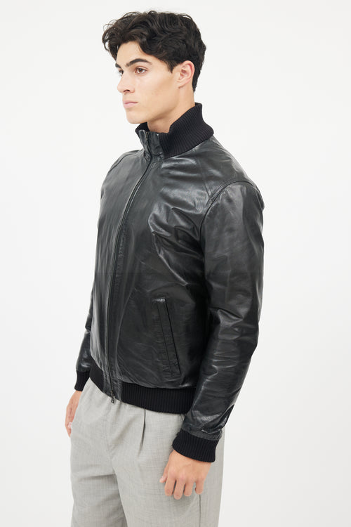 M0853 Black Leather Bomber Jacket