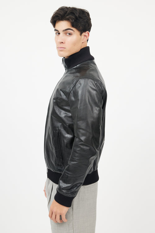 M0854 Black Leather Bomber Jacket