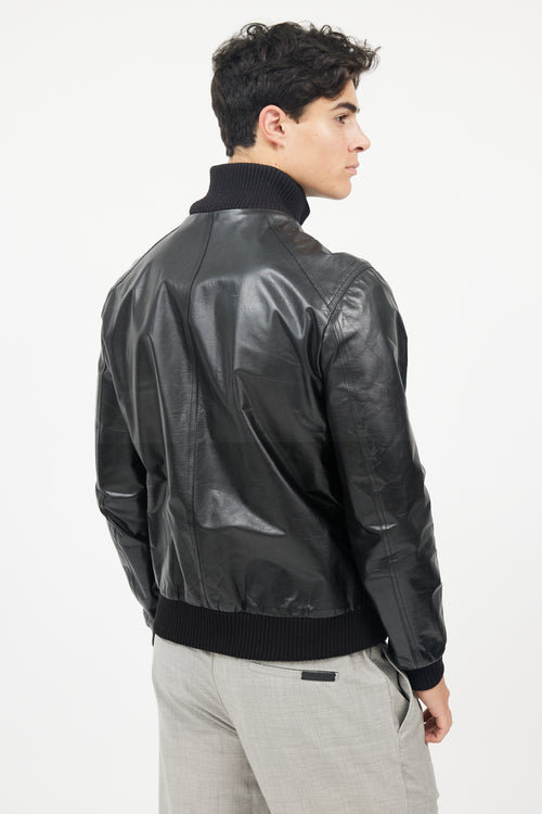 M0856 Black Leather Bomber Jacket