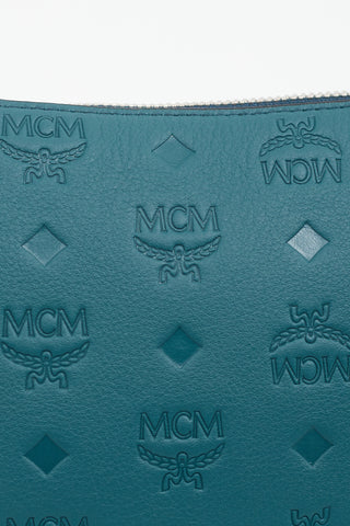 MCM Teal Monogram Leather Aren Bag