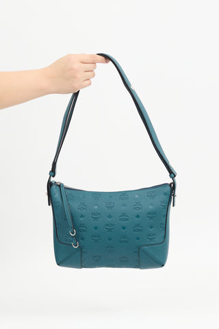 MCM Teal Monogram Leather Aren Bag