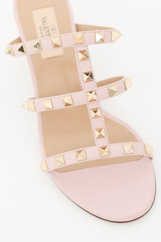 Valentino Pink Leather Caged Rockstud Sandal