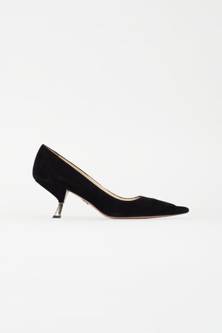 Prada Black Suede Sculptural Heel Pump