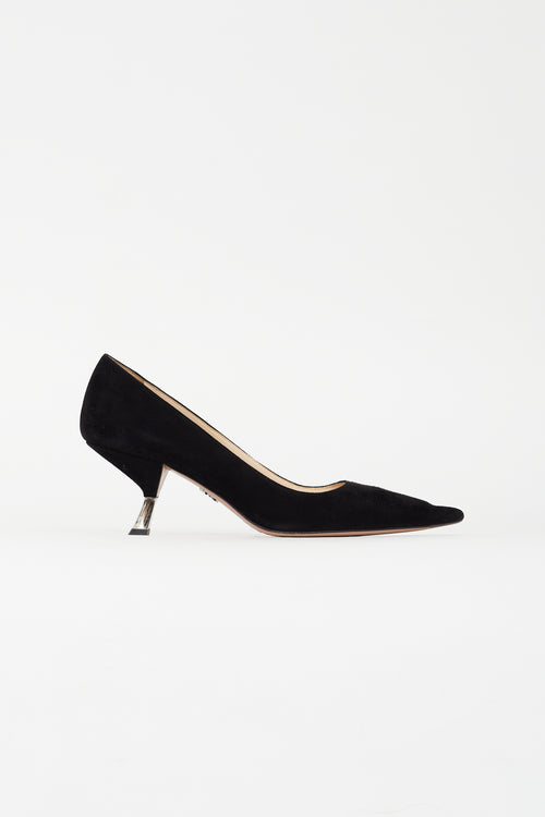 Prada Black Suede Sculptural Heel Pump