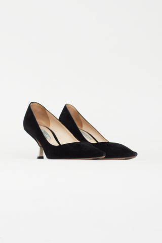 Prada Black Suede Sculptural Heel Pump