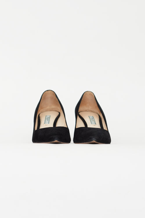 Prada Black Suede Sculptural Heel Pump