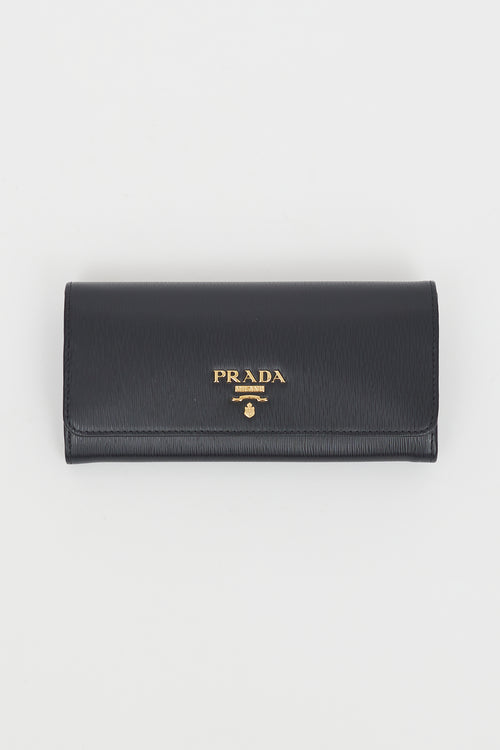 Prada Black Vernice Leather Continental Wallet