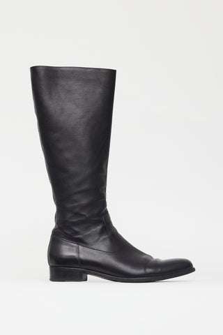 Prada Black Leather Mid Calf Boot