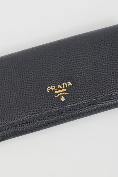 Prada Black Vernice Leather Continental Wallet