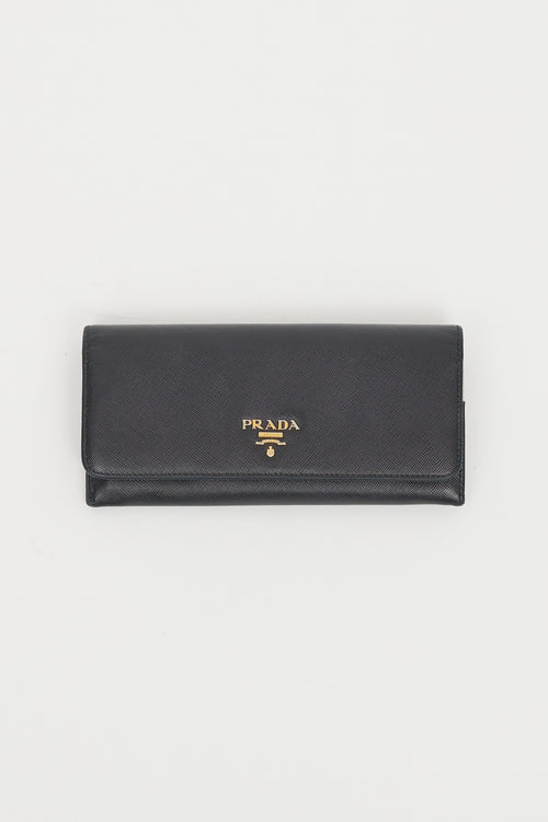 Prada Black 
Grey Saffiano Leather Continental Flap Wallet