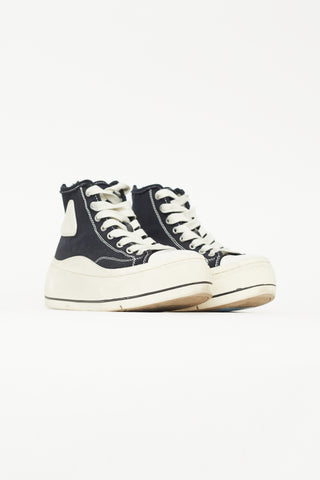 R14 Black 
White Canvas Platform Sneaker