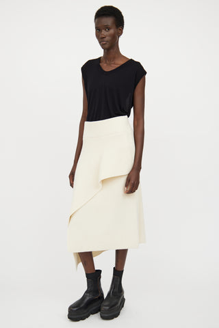 Sacai Cream Wool Knit Asymmetrical Skirt