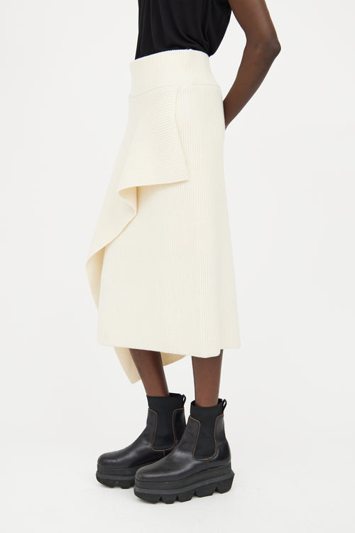 Sacai Cream Wool Knit Asymmetrical Skirt