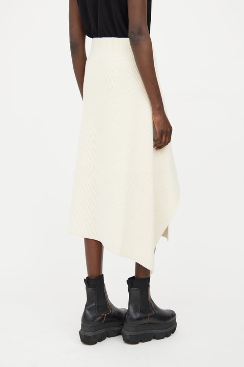 Sacai Cream Wool Knit Asymmetrical Skirt