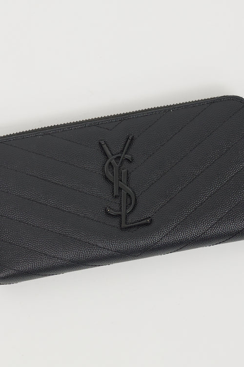 Saint Laurent Black Quilted Leather Cassandre Zip Wallet