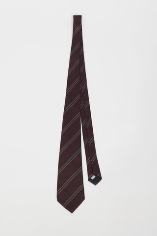 Saint Laurent Red 
Grey Stripe Pattern Tie