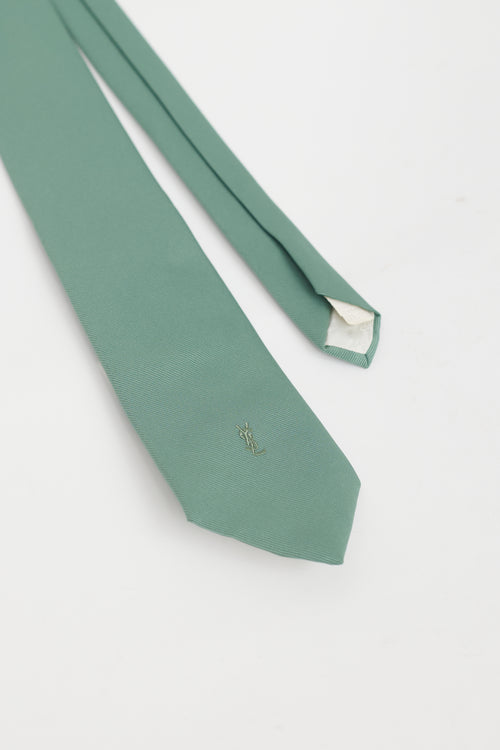 Saint Laurent Green Tonal Cassandre Logo Tie